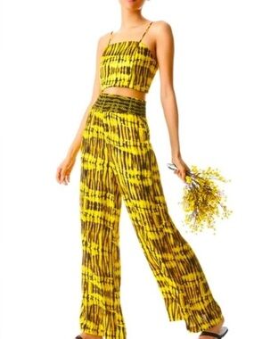 Alice and Olivia Yellow and Black Tie-Dye Women's bandeau top and pant set